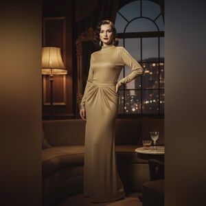 Oscar Dela Renta Gold Shimmer Evening Blouse Hollywood Glamour Size L
